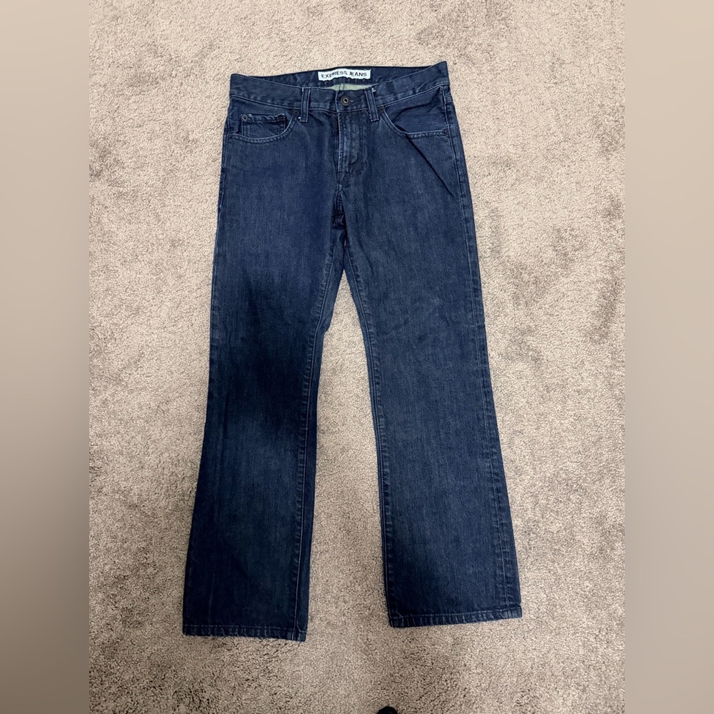 Express Men’s Dark Blue Slim Fit Boot Jeans - Picture 1 of 6